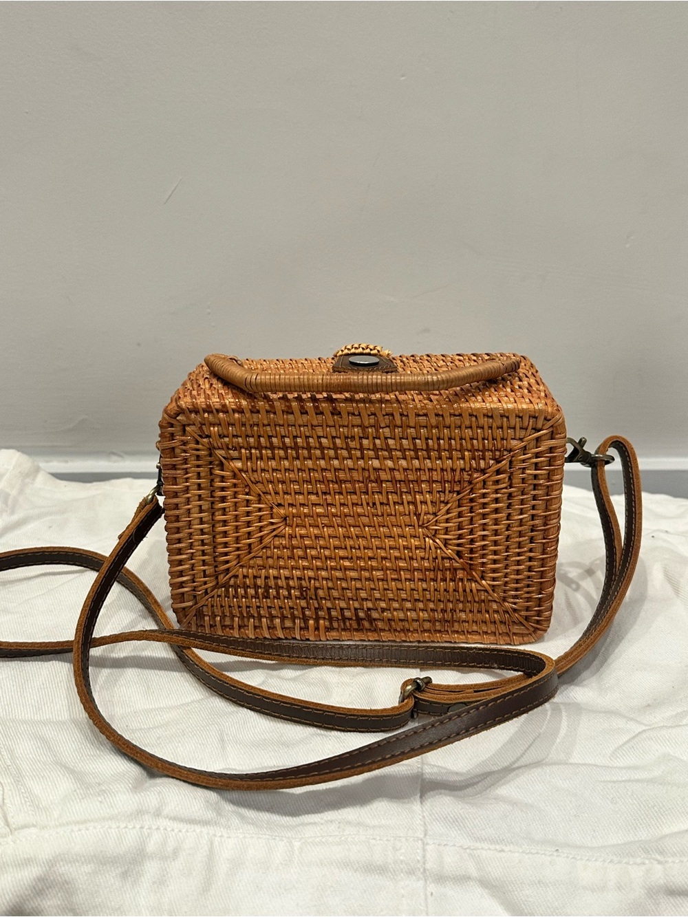 Woven Rattan Crossbody Bag in Tan